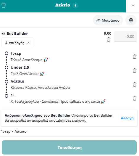 Bet Builder στο Ιντερ - Λατσιο