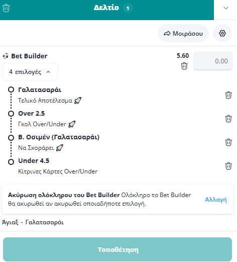 Bet Builder στο Αγιαξ - Γαλατασαραι