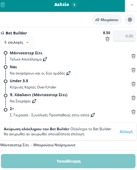 Bet Builder στο Μαντσεστερ Σιτι - Ντορτμουντ